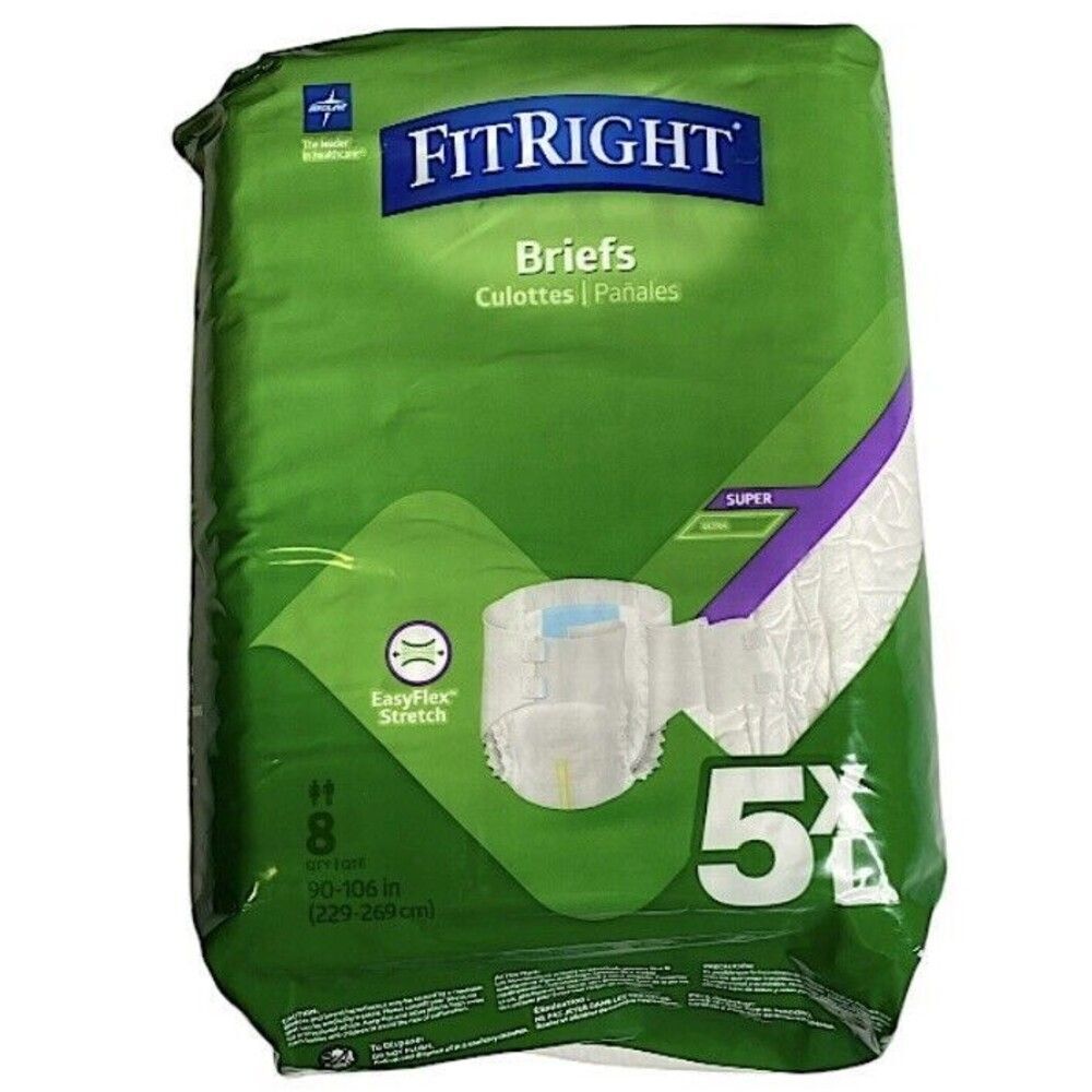FitRight Adult Diapers Incontinence Briefs with Tabs 8 Count New 5XL 90-106 in